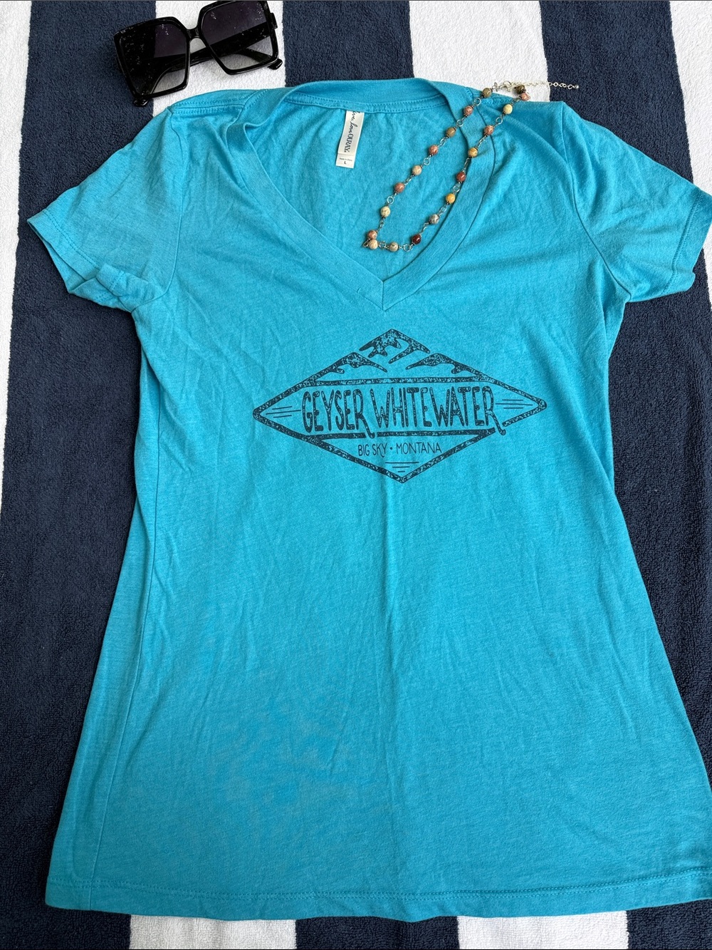 Geyser Whitewater Teal V-Neck Tee